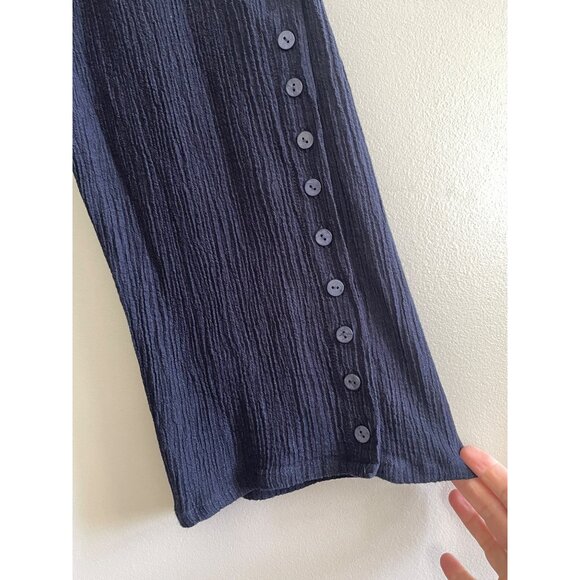 Soft Surroundings Oceo Gauze Wide Leg Pants Womens M Navy Wide Leg Button Detail - Picture 9 of 9